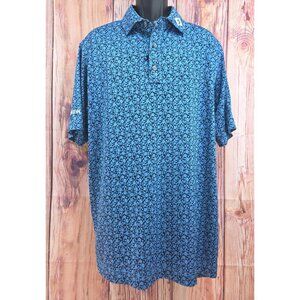FootJoy Titleist Fit Crew Blue Floral Polo Shirt XL Polyester/Spandex